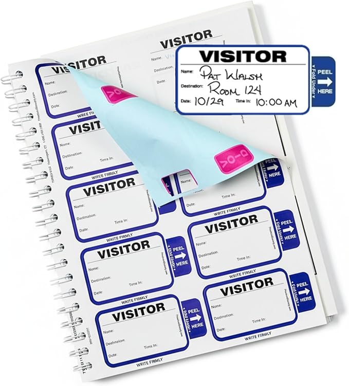 Threshold Tab-Expiring Visitor Badge Sign-in Book (500 Badges) | Name Tag Stickers | Hospital, Office & Secretary Supplies | School Visitor Passes | Visiting Tag for Hospital | Expiring Badges