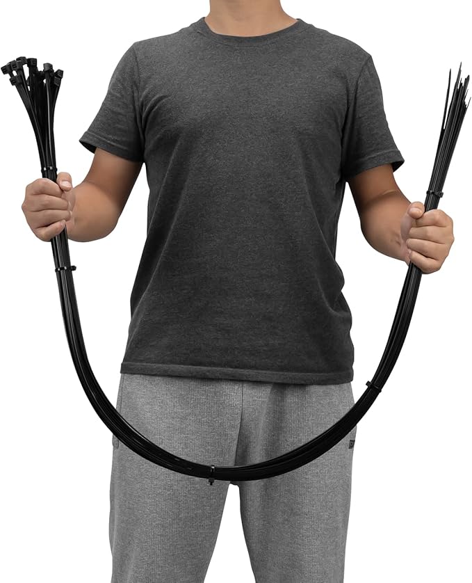 XINGO 60 inch Black Zip Ties Heavy Duty 20 PCS, 200 LBS Ultra Strong Plastic Wire Ties, Large Cable Ties Extra Long Tie Wraps, Indoor and Outdoor UV Resistant