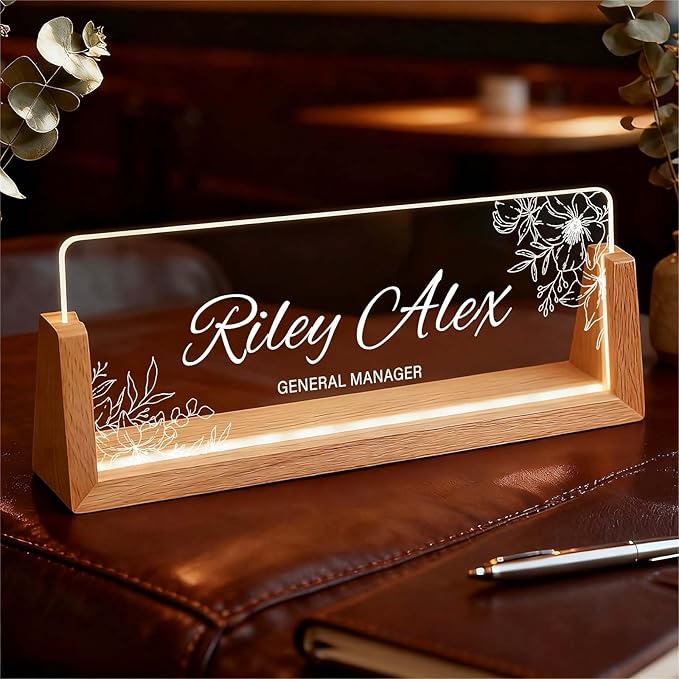 Personalized Office Name Plate for Desk, Custom Light Up Acrylic Desk Sign for Coworker Boss Teacher Gift, Employee Recognition Present