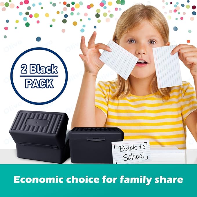 Olivo Index Card Holder Box 3x5 Flash Note Card Holder Storage File Box Organizer Case for 3"x5" Cards, Black 2 Pack