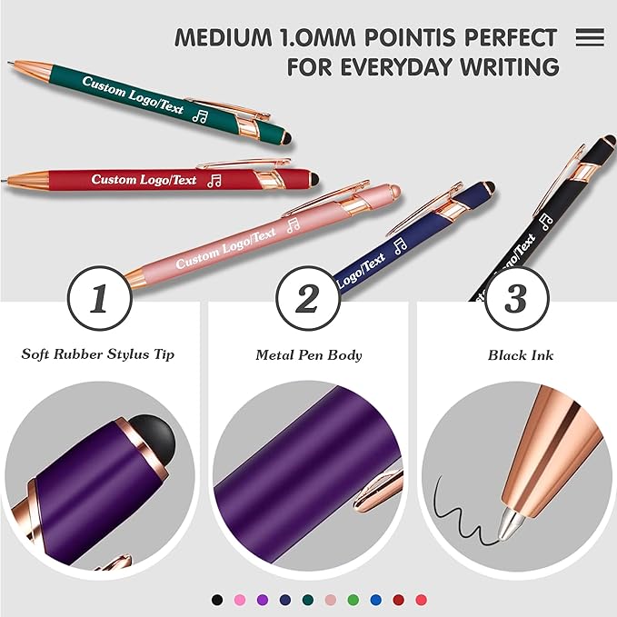 CRME Personalized Pens Custom Ballpoint Pen with Stylus Tip Customized Engraved Pens with Name/Text/Logo Black Ink Engraved Ballpoint with Stylus Gifts for Nurse Business Office Corworkers Pink Pen