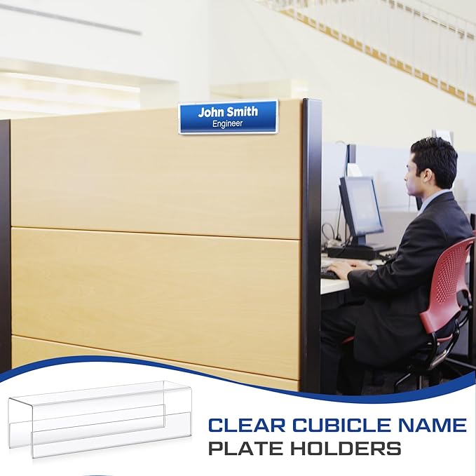Cinnvoice 10 Pcs 2.25 Inch Cubicle Name Plate Holders Bulk Clear Double Sided Name Sign Tags for Home Library Doors Office Classroom 8.5 x 2.5 x 2.4 Inch