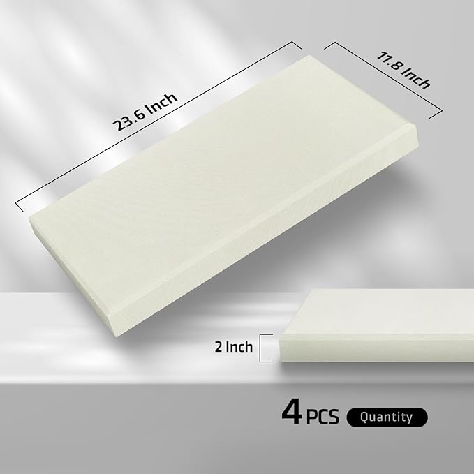 UMIACOUSTICS 4 PCS Acoustic Panels with Hanging Brackets, 2” Thick Fiberglass Sound Proof Panels Removable for Studios, Office, Home Theater Wall- Off White