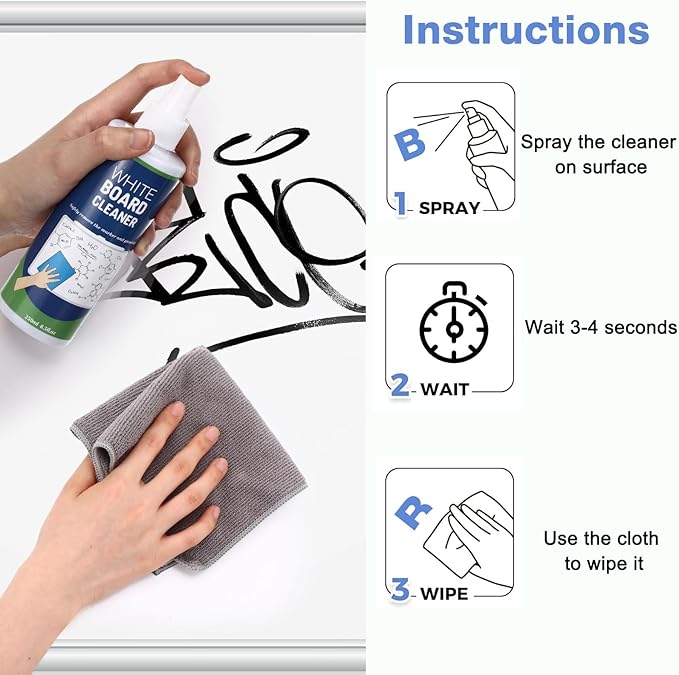 Dansib 16 Pack Whiteboard Cleaner Spray 8.5oz Dry Erase Board Cleaner with 8 Cloths Non Toxic Dry Erase Cleaner Removes Stubborn Marks from Whiteboards
