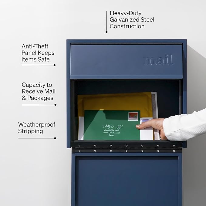 Wall Mount Mailbox - Small, Anti-Theft Locking Mailbox, Weatherproof Mailboxes for Outside The House, 13.5" H x 15" L x 5.5" D - Agean Sea