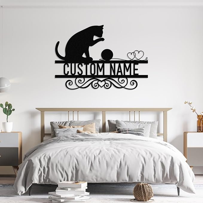 Dyoart Personalized Cat Metal Signs - Custom Funny Cat Metal Sign, Black Cat Metal Wall Art, Metal Cat Wall Decor, Last Name Sign, Cat Gifts for Cat Lovers, Home Decor for Living Room Bedroom