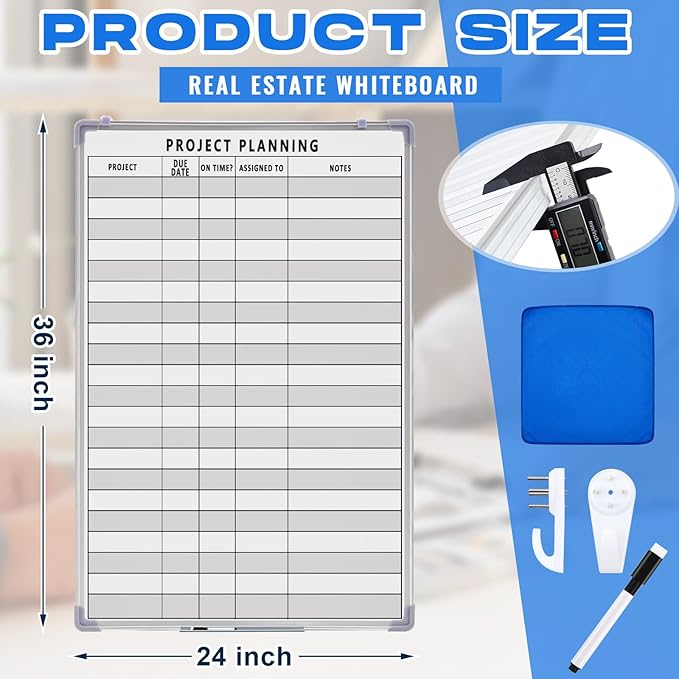 Lincia Project Planning Dry Erase Whiteboard Magnetic Dry Erase Board with Lines Sliding Marker Tray Aluminum Frame White Board Planner for Wall Scheduling(24"x 36",Project Planning Vertical)