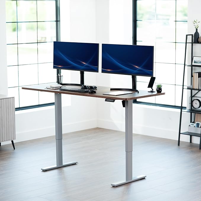 VIVO Electric 71 x 30 in Rustic Standing Desk, Memory Height Adjustment, 1B Series, Holds 220 lbs, Vintage Brown Top Gray Frame, DESK-KIT-1G7N
