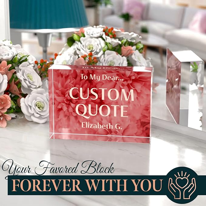 Personalized Gifts, Custom Quote Block Letter Board,Crystal-Clear Acrylic With Gift Box,17 Styles, Holiday and Christmas Gift for Mom, Dad, Girlfriend, Him or Her, Husband, Wife (5"x7, Rosy)
