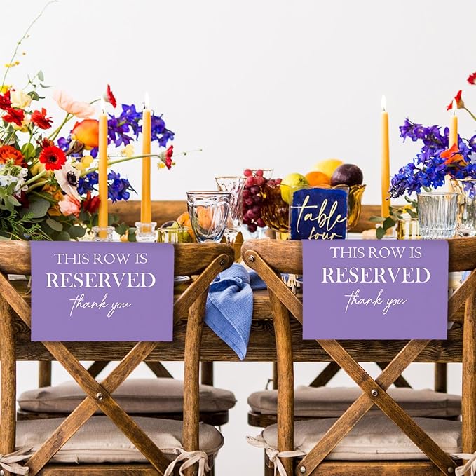 ChissNook Reserved Seating Chair Signs, This Row Is Reserved Pew Cloths Seating Placeholder for Church Pews, Purple Wedding Decorations for Reception Parties Celebrations Event (Purple, 4 PCS)