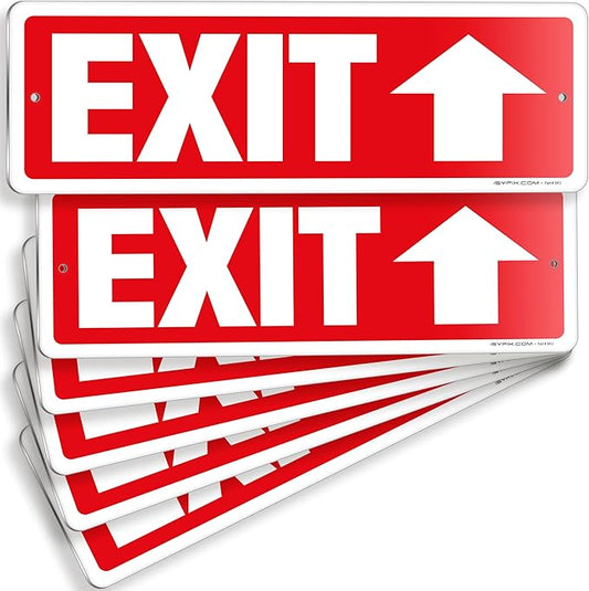 iSYFIX Exit Signs 6 Pack 12x4 Inch with Directional Up Arrows - Rust Free Aluminum, Laminated for UV, Weather, Scratch Resistance - Ideal for Offices, Schools, Theaters, Restaurants