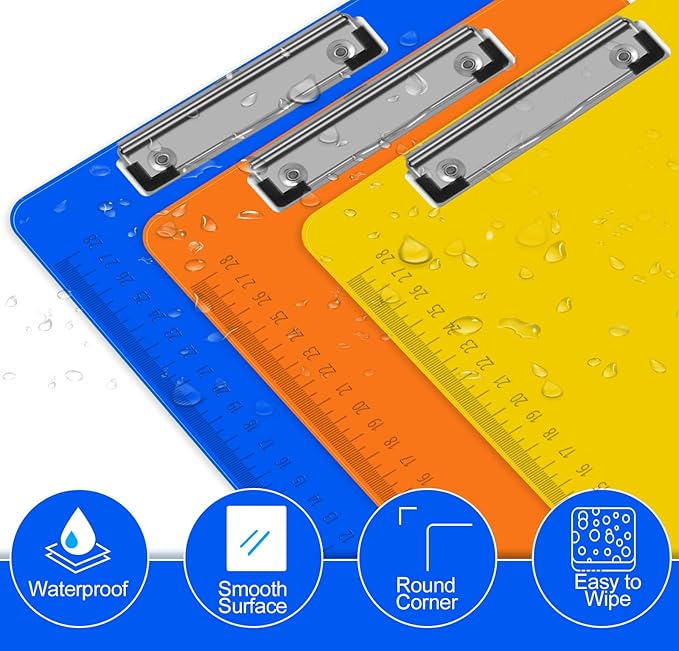 HERKKA 15 Pack Plastic Clipboards, Assorted Color, A4 Letter Size, 12.5 x 9 Inch