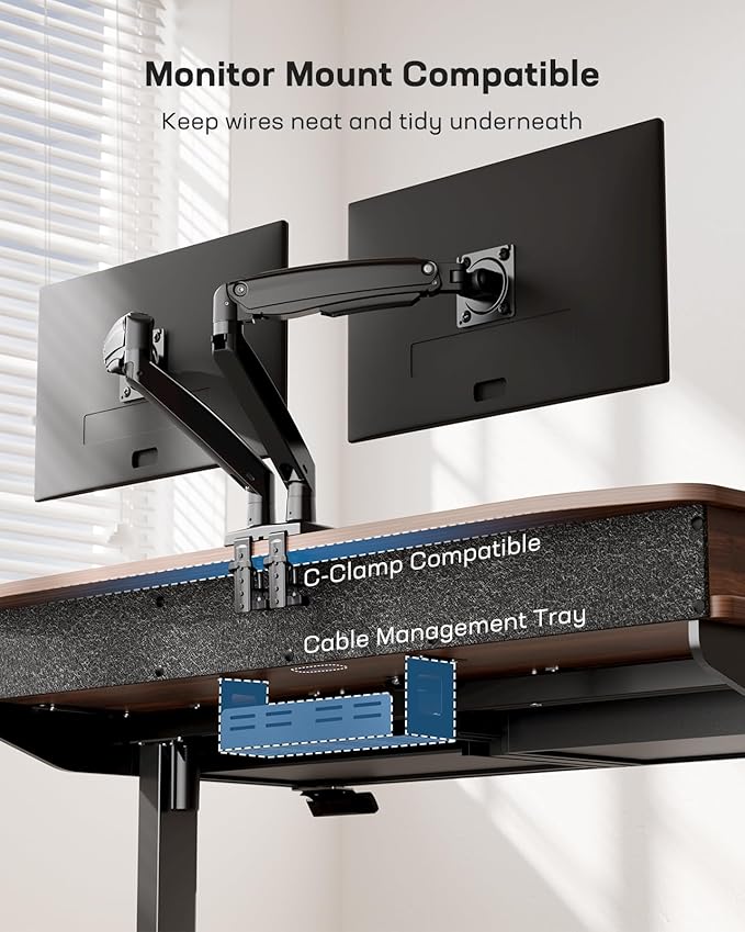 HUANUO 48 x 30 inch Electric Standing Desk with 4 Drawers, Adjustable Height Sit Stand Home Office Desk with Two Tiers, Ergonomic Adjustable Stand up Desk C-Clamp Monitor Mount Compatible, Walnut