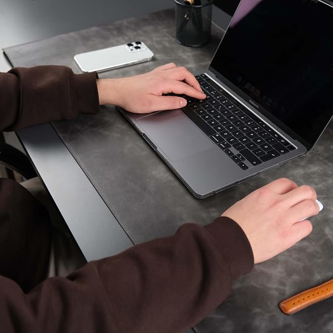TORONATA Jersey Genuine Calfskin Leather Desk Pad, Office Desk Mat with Non-Slip Bottom, Smooth Surface for Mouse & Keyboard, Desk Protector (36x19 inches) (Grey)