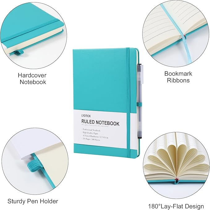 LYDTICK 20 Pack Journals for Writing College Ruled Notebooks Journal in Bulk, Hardcover Notebooks (200Pages) for Note Talking, Lined Bullet Journals for Home School Office, 5.7"x8.4", Emerald