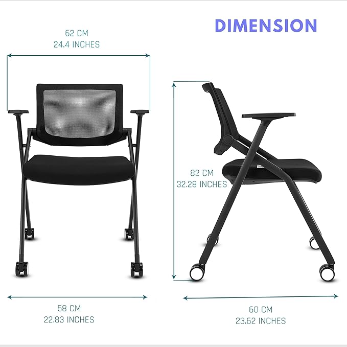 BROBRIYO, 4 Pack Stackable Conference Room Chairs with Wheels and Paddle, Ergonomic Mesh Back and Arms for Meeting, Conference, Reception, Training Room & Home Office Desk Folding Chairs (2 Boxes)