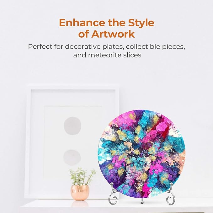 TR-LIFE Plate Stands for Display - 8 Inch Holder + Metal Easel Stand for Picture Frame, Decorative Plates, Photo, Book, Collectibles (Silver 2 Pack)