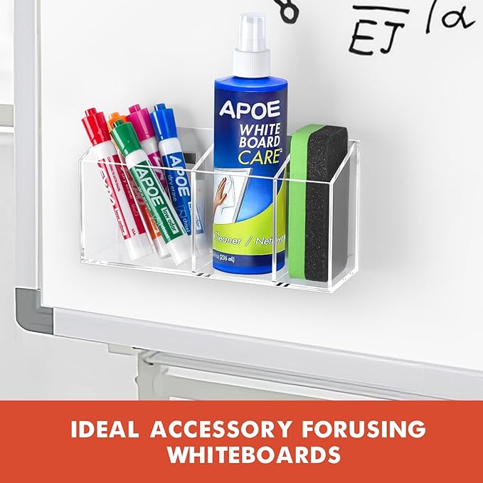 Banafich Magnetic Dry Erase Marker Holder, Acrylic Magnet Pen Holder for Whiteboard, Refrigerator, Magnetic Fridge Organizer for Office, Classroom, Whiteboard Maker Holder, Locker Organizer