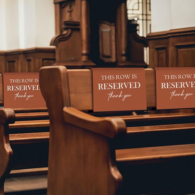 ChissNook Reserved Seating Chair Signs, This Row Is Reserved Pew Cloths Seating Placeholder for Church Pews, Fall Terracotta Wedding Decorations for Reception Parties Event (Burnt Orange, 4 PCS)