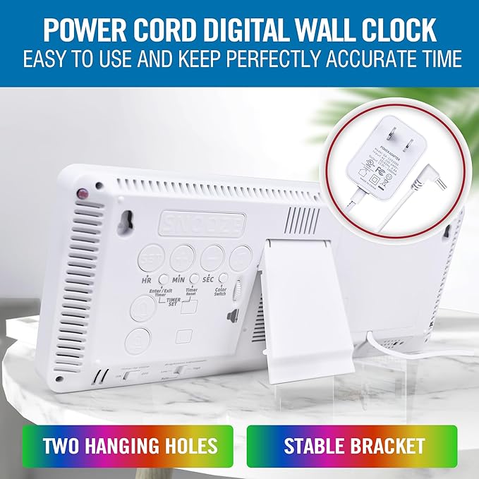 KMMKGG Large 13.7" LED Digital Timer（5''Nunmber）, 11 Color Changing, Count Up/Down Timer with Remote Control, Adjustable Brightness Wall Clock for Home, Office, Gym, Elderly, Auto DST