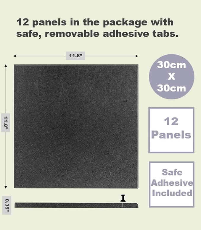 DECORITA Black Cork Board Alternative 47"x35" | Felt Wall Tiles (12-Pack) | Aesthetic Felt Bulletin Board for Office, Home & Classroom | Large Cork Boards for Walls Pinboard Dartboard Wall Protector