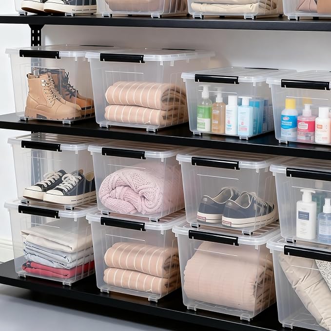 Citylife 82 QT Clear Plastic Storage Bins with Lids Stackable and Nestable Storage Boxes with Lids Large Plastic Storage Containers for Garage, Closet, Kitchen, 6 Packs