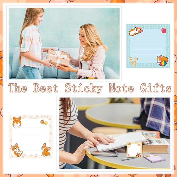 Lovarywow Corgi Sticky Notes Gifts - 9Pack Cute Sticky Notes 3x3 Cartoon Corgi Gifts for Corgi Lovers Corgi Notepads Funny Dog Post Pads for Women Office School Supplies 450 Sheets