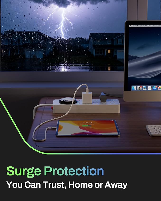 BN-LINK 8 Outlet Surge Protector with Mechanical Timer (4 Outlets Timed, 4 Outlets Always On) - White