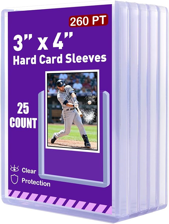 260pt 3"x4" Hard Card Sleeves - 25Pcs Hard Plastic Top Loader Card Sleeves for Trading Cards, Fit for Thick Baseball, Basketball, Hockey, Football, Games and Memorbilia Cards