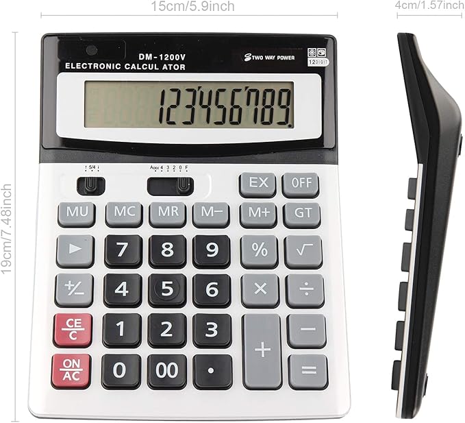 HIHUHEN Large Electronic Calculator Counter Solar & Battery Power 12 Digit Display Multi-Functional Big Button for Business Office School Calculating (1 x Calculator)
