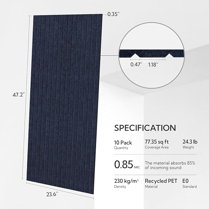 Olanglab Acoustic Wall Panels 10 Pack, 48 x 24 per Acoustic Panels Sound Absorbing, Decorative Sound Panels for Home Studio and Office, Dark Blue