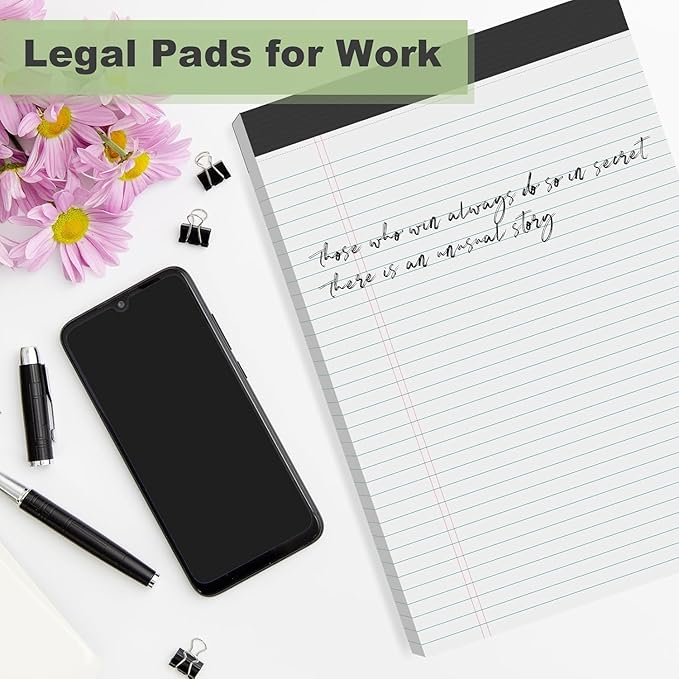 White Legal Pads 8.5 x 11 Narrow Ruled, 24 Pack Notepads College Ruled Pads of Paper With Sturdy Back 37 Lines 70 GSM Paper, Writing Note Pads 30 Sheets Per Writing Pad for Taking Notes, Reminders