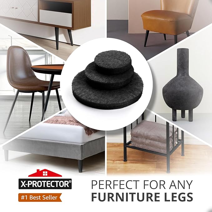 Felt Furniture Pads 235 PCS X-Protector! Huge Quantity of Black Furniture Pads for Hardwood Floors with Many Big Sizes – Your Ideal Wood Floor Protectors for Furniture.