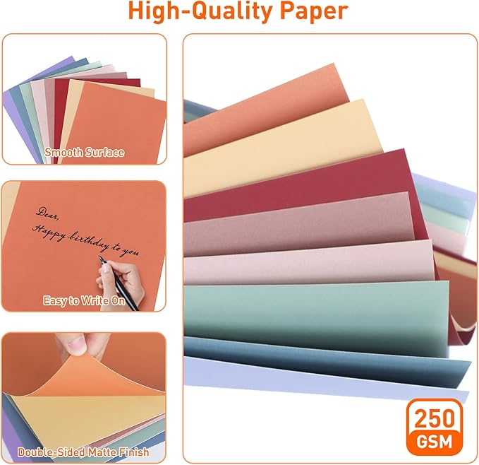 MAXECHO 8.5"×11" Colored Cardstock 32 Sheets, 250gsm/92lb Double-Sided Heavyweight Assorted Color Card Stock for Printer, Cricut, DIY Crafts, Card Making, Die Cutting, Scrapbooking, Construction Paper
