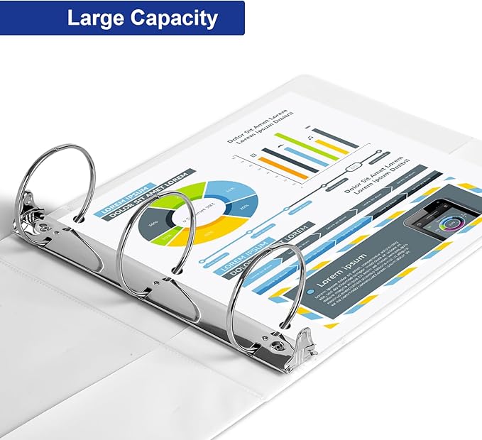 ViVin 3 Ring Binder 3 inch with Clear View Cover, Large 3" Round Ring for Strength, Holds 600 Sheets of US Letter Size Paper, Office Home School, 10 Pack (White)