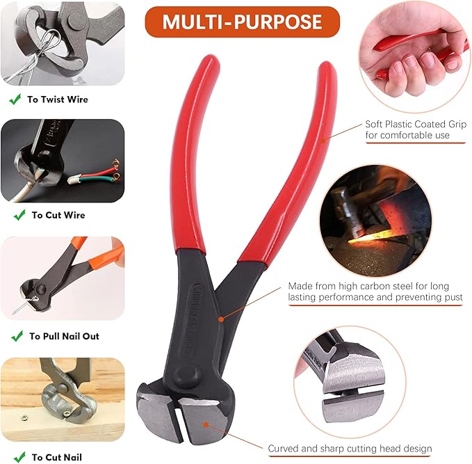Tanstic 4Pcs Nail Puller and Staple Remover Tool Set, Including 7'' End Cutting Plier, Tack Lifter, Carpet Remover for Furniture, Floor, Wall, Car, Photo, Frame, Wooden Case, Carton