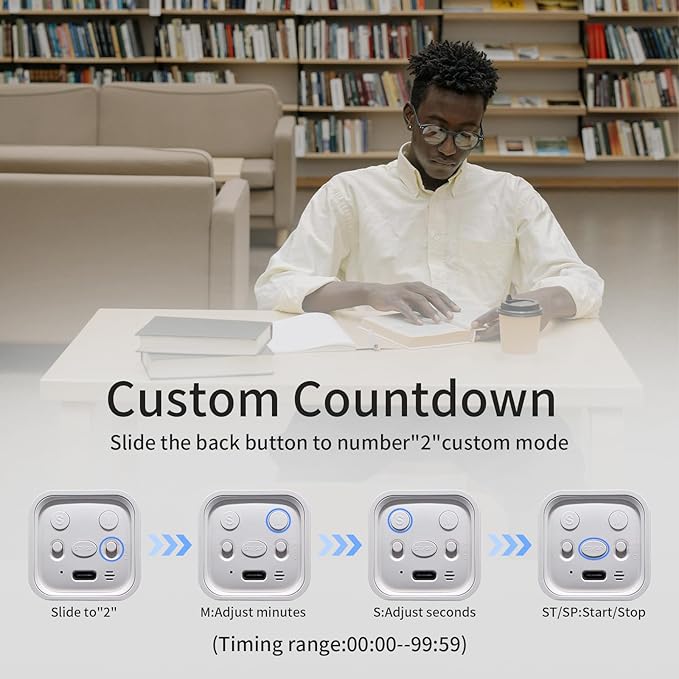 Productivity Timer Flip Gravity Sensor Cube Timer Countdown & Countup,Mute & Vibrate & Sound，5/10/30/60min & Custom Timing, Perfect for ADHD,Work,Learning,Kitchen Cooking (1White)
