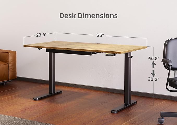 Claiks Standing Desk with Drawers, 55x24 Inch Electric Adjustable Height Sit Stand Up Desk Computer Workstation, Rustic Brown
