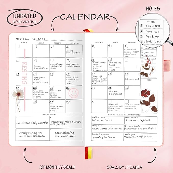 Undated Luxurious Weekly & Monthly Planner to Increase Productivity Hit Your Goals, Organizer Notebook Gratitude Journal Time Management Start Anytime, A5, Lasts 1 Year