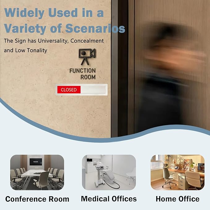 Open Closed Sign, Open Signs Privacy Slide Door Sign Indicator for Business Storefront, Restroom, Office Door, Wall, Window, Restaurants, Retail Salon Shops,7'' x 1.5'' - Stainless Steel,Silver