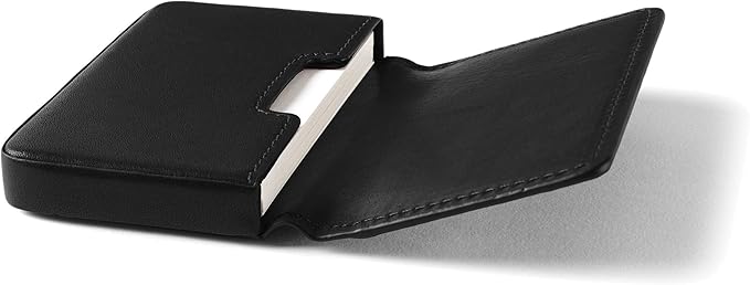 Leatherology Premium Black Oil Business Card Case, Magnetic Closure ID Holder, Full Grain Leather