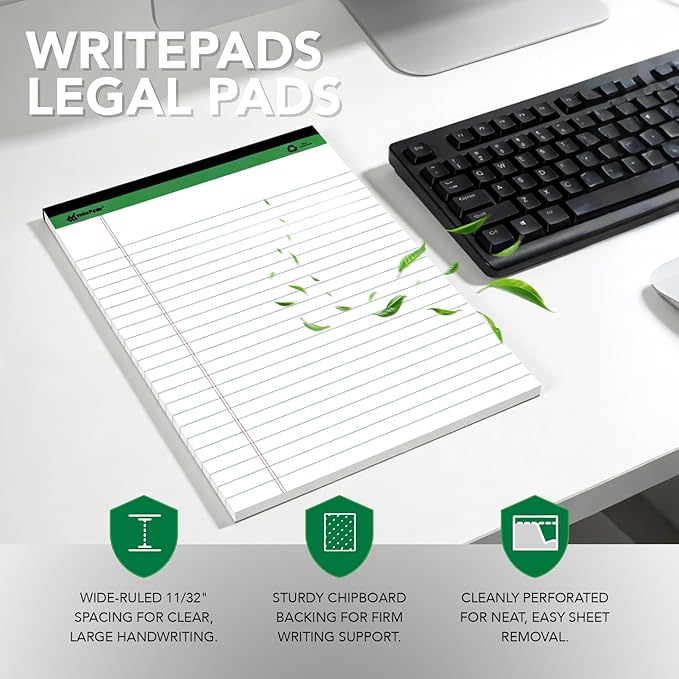 KAISA Legal Notepads 8.5"x11.75"，12pads note pads Writing Pads Recycled Paper, Wide Ruled Perforated 50 sheets Hard Back Notepads 8-1/2"x 11-3/4" Writing Tablet Canary For Office Supplies (Pack of 12pc) KSU-5293