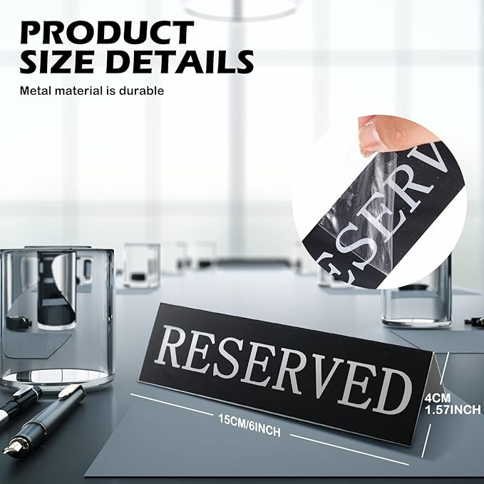 Peryiter 12 Pcs Table Top Reserved Sign Metal Reserved Table Tent Signs Double Sided Guest Reservation Seat Indicators for Wedding Restaurant Family Ceremony Events, 5.91 x 3.15 Inches(Black)