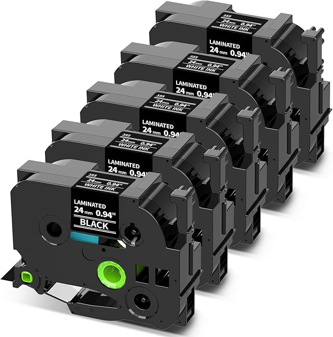 COLORWING 24mm Black Label Tape TZe-355 Relace for Brother TZ Tape 24mm 0.94" Laminated P-Touch TZe355 White on Black 1 Inch for PTD600 PTD610 PTP700 PT2300 Label Maker Refills, 5-Pack