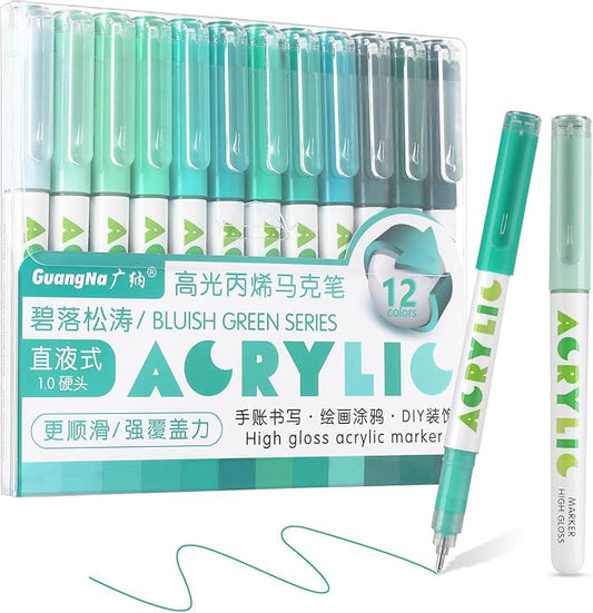 kander Acrylic Gel Pens, 12 Colors Highlighter Acrylic Gel Ink Pens with Bullet Tip,Strong Coverage, Large Ink Capacity, Multi-Purpose Paint Pens for Rock Painting, Crafts, DIY, Art Supplies