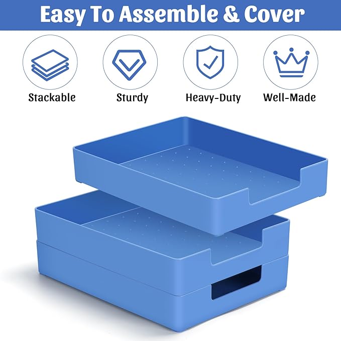 AZFUNN Letter-Size Tray Desk Letter Tray Paper Tray, Sturdy Heavy-Duty Plastic Printer Paper Tray, Single-Tier Stackable File Storage Organizer for Office Home (1, Blue)