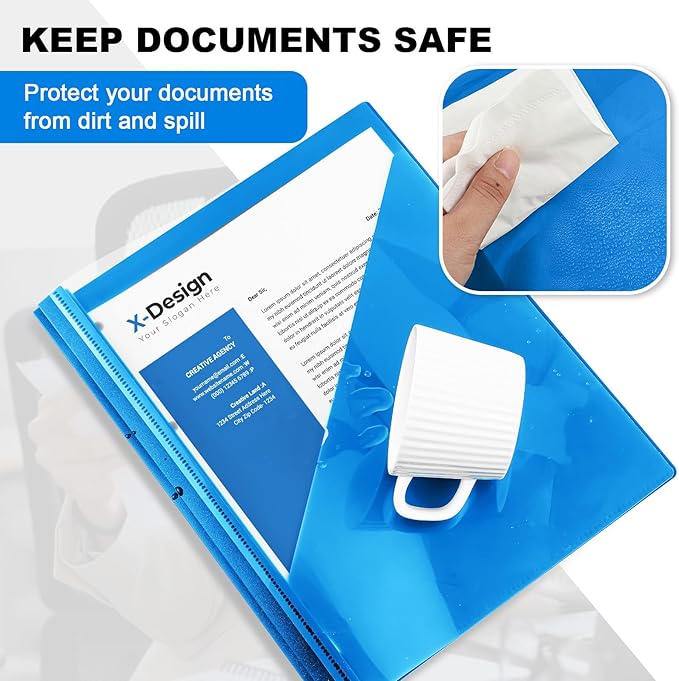 Teling 24 Pcs Clear Front Report Covers with 3 Prongs, Plastic Blue Presentation Folders Bulk with 3 Pockets for A4 and Letter Size Paper, 90 Sheet Capacity, Document Covers for School Business