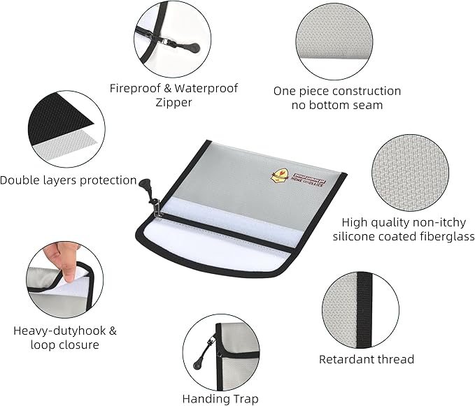2 Pack Small Fireproof Bag (5 x 8 inches), Non-itchy Fireproof Wallet Bag for Valuables, Jewelry, Cash, Passport, Invoice, Currency & Keys