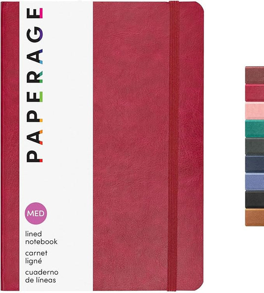 PAPERAGE Softcover Lined Journal Notebook (Red), 160 Pages, Medium College Ruled Notebook, 5.6 inches x 7.9 inches - 100 GSM Thick Premium Paper, Soft Vegan Leather Journal for Home, Work & School
