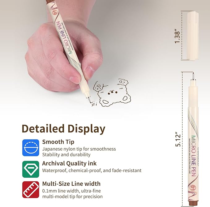 CHARSOCO 01 Micro Fine Point Pen Set - 12 Waterproof Archival Ink Colors, 0.25mm Fineliner Pens for Art Illustrations, Sketching, Anime, Manga, Technical Drawings & Scrapbooking-fan